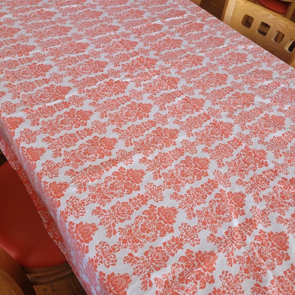 78x60 Nicole Miller Orange Floral Tablecloth 4 Cloth Striped Napkins Spring